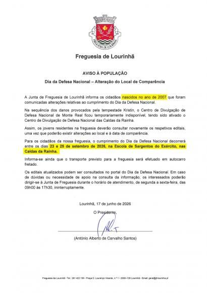 Altera&ccedil;&atilde;o de Local Dia de Defesa Nacional