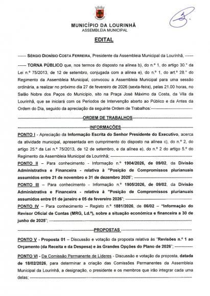 Assembleia Municipal da Lourinh&atilde; - 27 FEV 2026